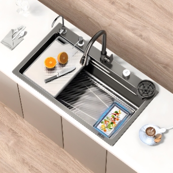 台下集渣不锈钢水槽，展示正面外观