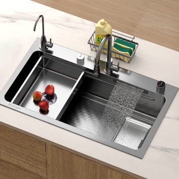 飞雨集渣不锈钢水槽，展示正面外观