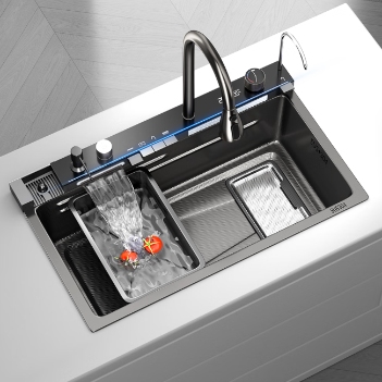 鲸鱼集渣不锈钢水槽，展示正面外观